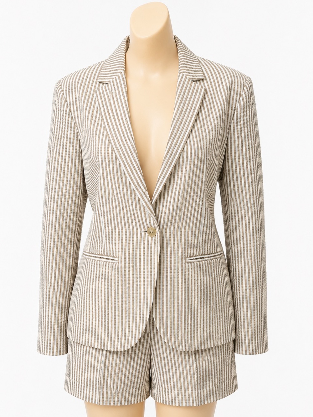 Beige Striped Blazer & Short Set